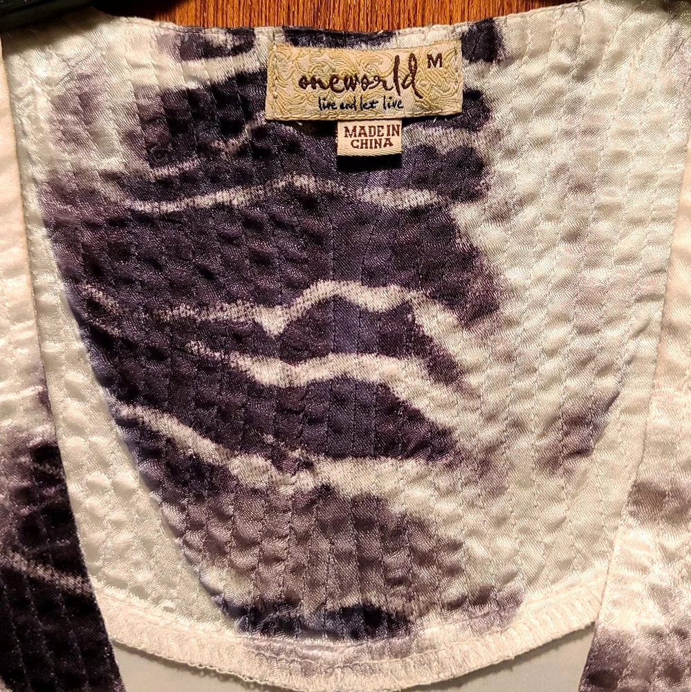 One World white&black tye dye crinkle stretch tuxedo dress szM BEAUTIFUL - Picture 8 of 9